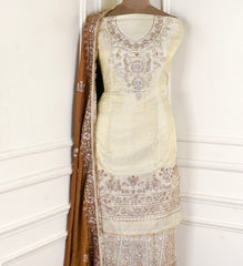 Tissue Shimmer Beige Unstitched Suit