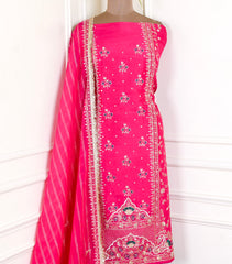 Khadi Magenta Unstitched Suit