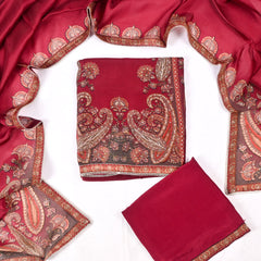 Satin Organza Maroon Unstitched Suit