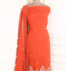 Organza Orange Unstitched Suit