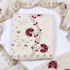 Organza Beige Unstitched Suit