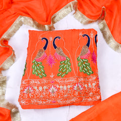 Crepe Orange Semi-Stitched Anarkali Suit
