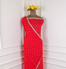 Banarasi Silk Red Unstitched Suit