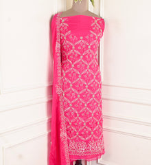 Organza magenta Unstitched Suit