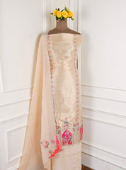 Banarasi Shimmer Beige Unstitched Suit