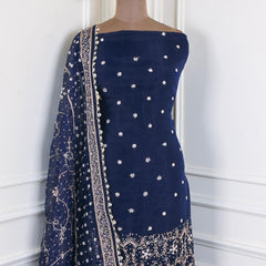 Glass Shimmer Navy Blue Unstitched Suit