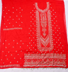 Organza Red Unstitched Suit