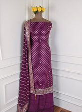 Banarasi Silk Purple Unstitched Suit