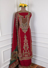 Organza Maroon Unstitched Suit