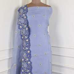 Organza Powder Blue Unstitched Suit