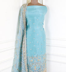 Glass Shimmer Ice Blue Unstitched Suit