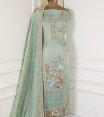 Shimmer Pista Green Unstitched Suit