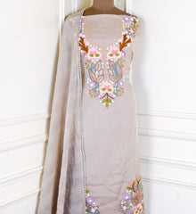 Mul Cotton Beige Unstitched Suit