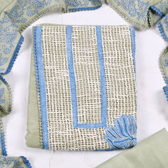 Mul Cotton Pista Green Unstitched Suit