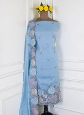 Mul Cotton Powder Blue Unstitched Suit