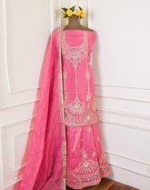 Shimmer Pink Unstitched Lehenga Suit