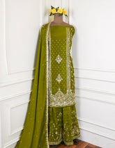 Khadi Mehandi Unstitched Lehenga Suit