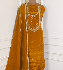 Organza Golden Unstitched Suit