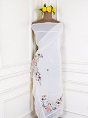 Organza White Unstitched Suit