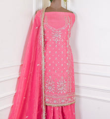 Shimmer Pink Unstitched Lehenga Suit