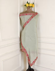 Crepe Pista green Unstitched Suit