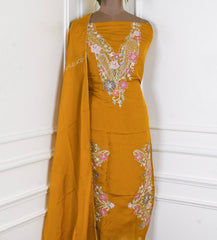 Organza Yellow Unstitched Suit