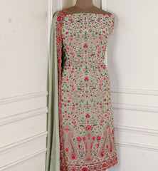 Crepe Pista green Unstitched Suit