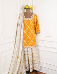 Crepe Yellow Stitched Lehenga Suit