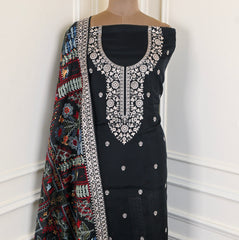 Organza Black Unstitched Suit