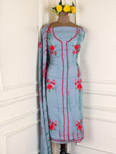 Twill Organza Blue Unstitched Suit