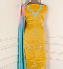 Organza Yellow Unstitched Suit