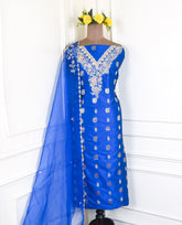 Banarasi Silk Blue Unstitched Suit