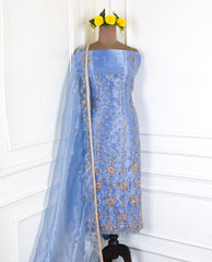 Glass Powder Blue Unstitched Suit