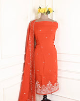 Organza Orange Unstitched Suit