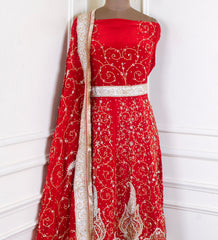 Crepe Maroon Semi-Stitched Anarkali Suit