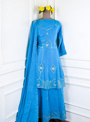 Crepe Ferozi Peplum Lehenga Suit