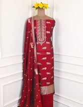 Banarasi Maroon Unstitched Suit