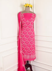 Organza magenta Unstitched Suit