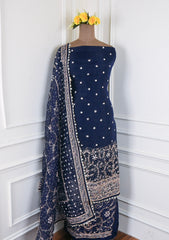 Glass Shimmer Navy Blue Unstitched Suit