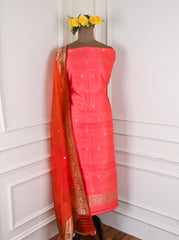 Khadi Silk Red Unstitched Suit