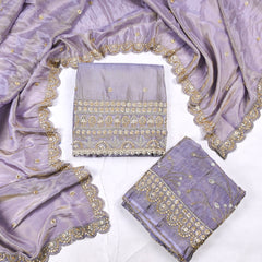 Shimmer Mauve Grey Unstitched Lehenga Suit
