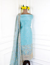 Glass Shimmer Ice Blue Unstitched Suit