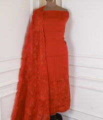 Organza Rust Unstitched Suit
