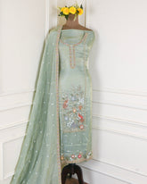 Shimmer Pista Green Unstitched Suit