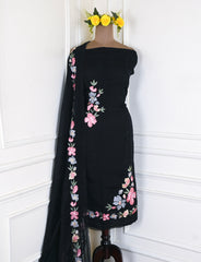 Organza Black Unstitched Suit