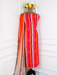 Soft Tussar Silk Orange Unstitched Suit