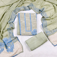 Mul Cotton Pista Green Unstitched Suit