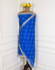 Crepe Royal Blue Unstitched Lehenga Suit