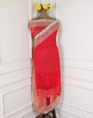 Khadi Red Unstitched Lehenga Suit