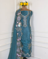 Organza Blue Unstitched Suit